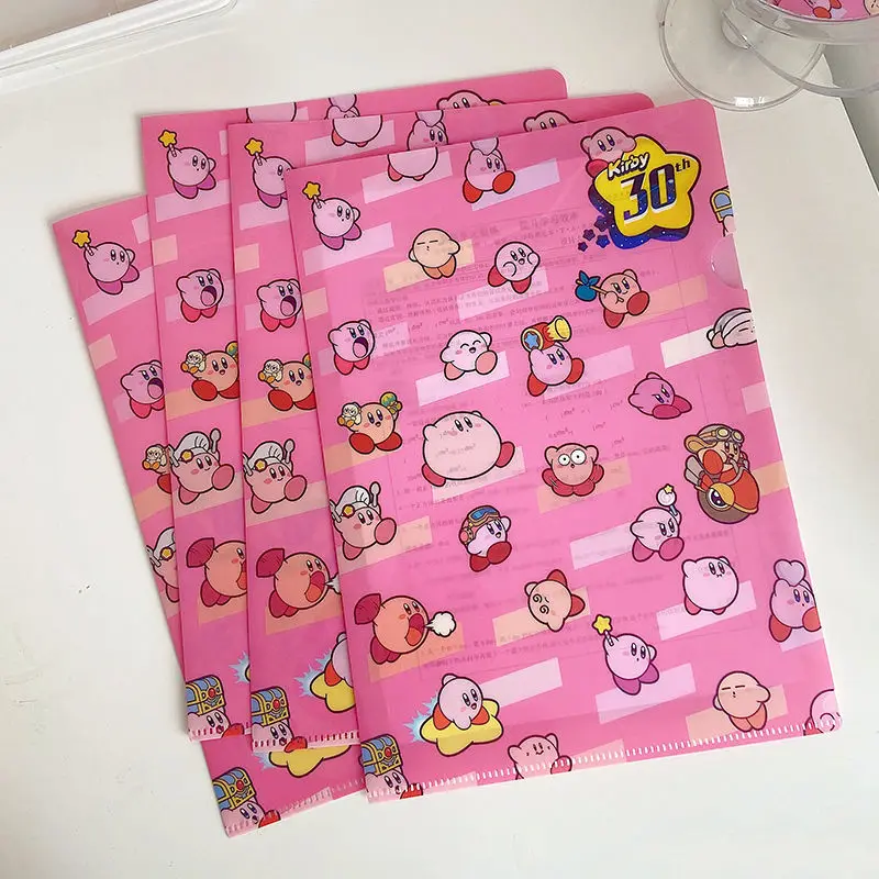 

A4 Kawaii Kirbys Folder Cute Kirbys Cartoon Plastic File Storage Bag Stationery for Children Gifts