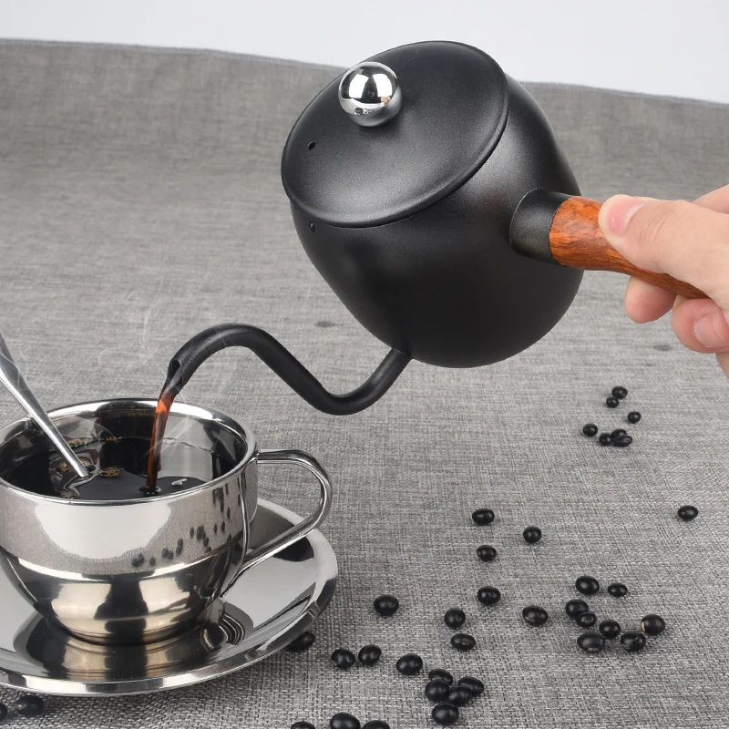 

500ml Drip Kettle Pot Wood Handle Side Coffee Pot Stainless Steel Pour Over Drip Coffee kettle Gooseneck Spout Coffee Teapot