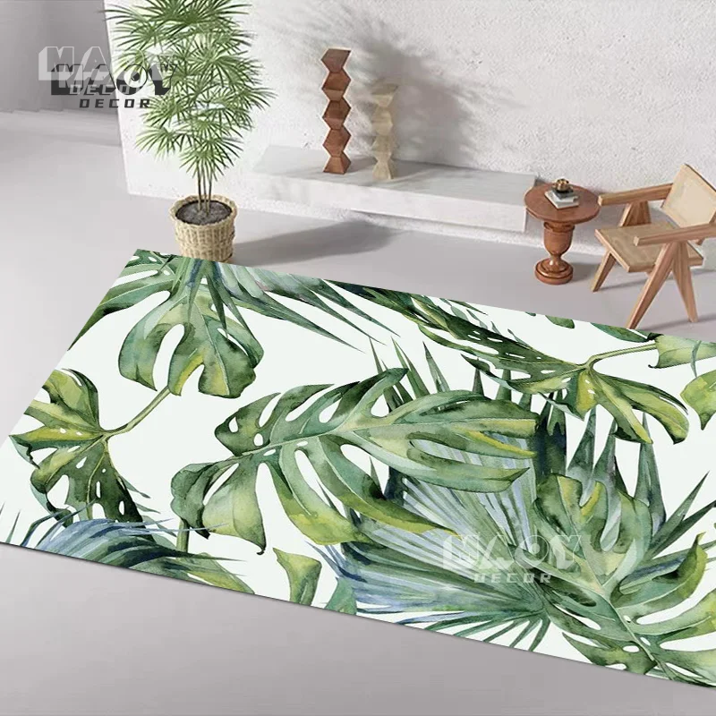 

Green Leaf Pattern Flannel Carpet Entrance Door Bathroom Floor Mat Nordic Kitchen Rugs Anti-slip Mat for Bathroom Doormat Decor