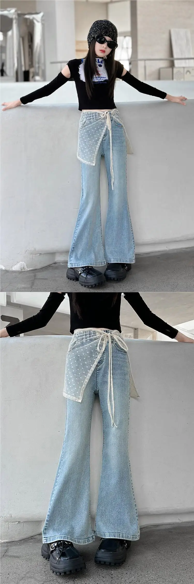 Spodnie dla dziewczynki Duże dzieci Moda Wiosna i jesień Nowe dziewczyny 2024 Casual Rozkloszowane dżinsy dziewczynek Styl dziecięce