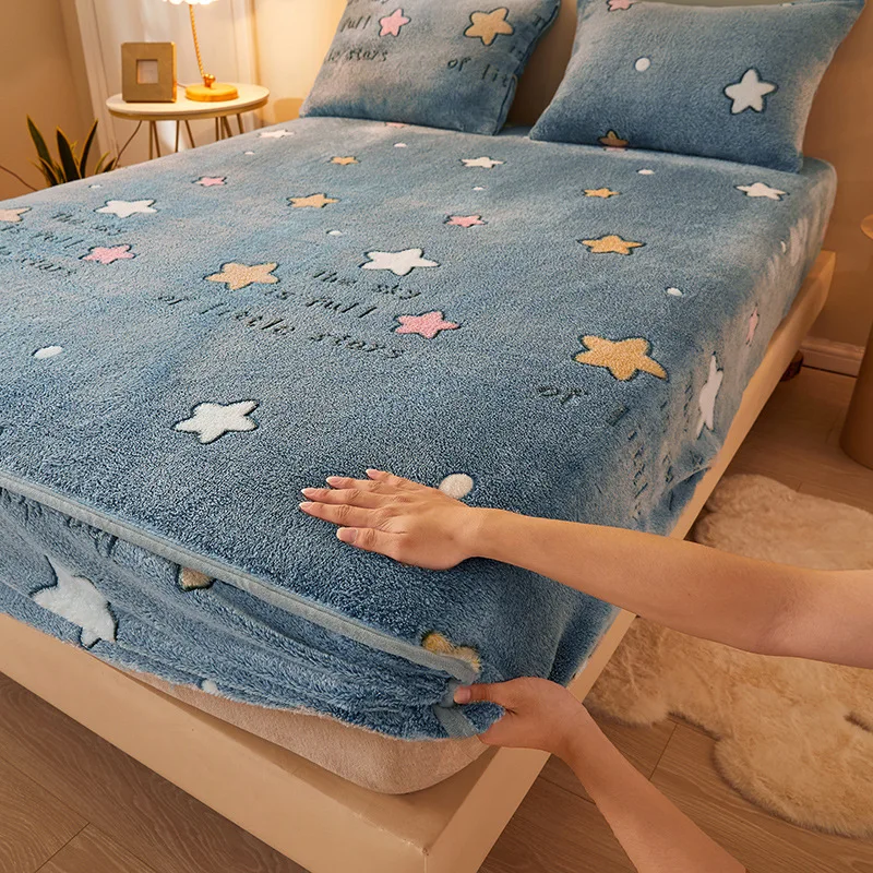 

Home textiles Elastic Fitted Sheets Single Double Mattress Cover Winter Warm Bed Sheet 150x200 180x200cm Bedspread