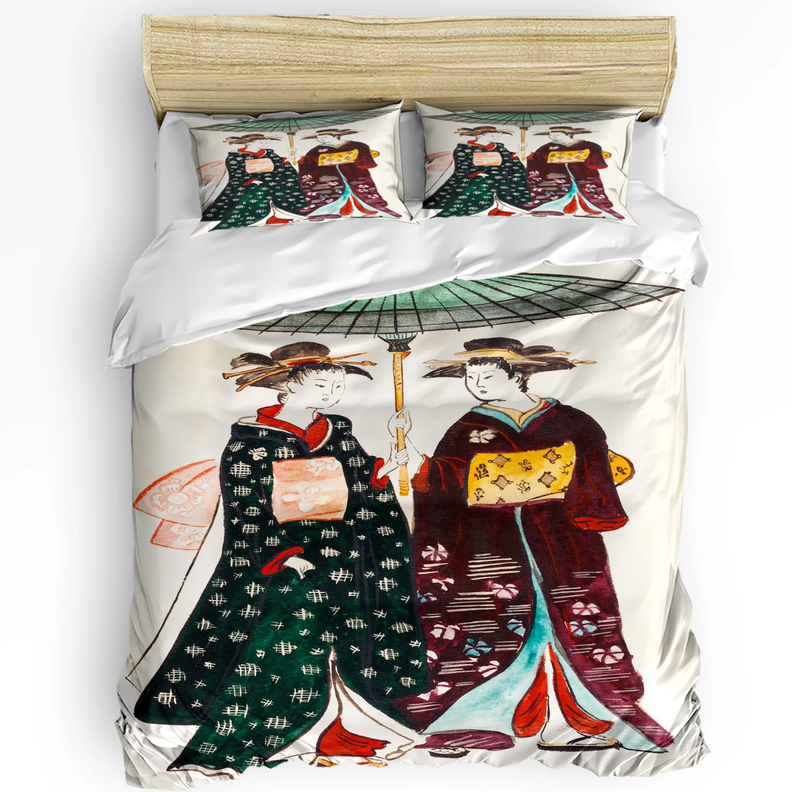 

Kimono Japanese Female Geisha 3pcs Bedding Set For Bedroom Double Bed Home Textile Duvet Cover Quilt Cover Pillowcase