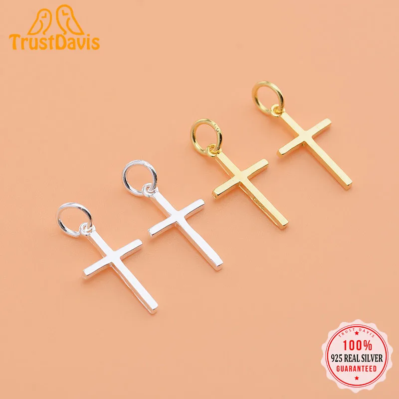 TrustDavis Real 925 Sterling Silver Fashion Sweet Cross Charm Pendant Handmade DIY Accessories Fine Jewelry Wholesale HY039