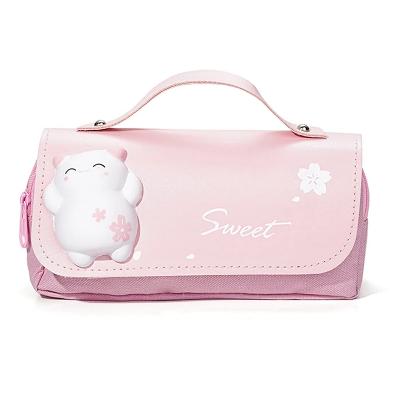

Cute Cat Decompression Pencil Case Big Pencil Box Portable Girls Pen Bag Double Layer School Pouch