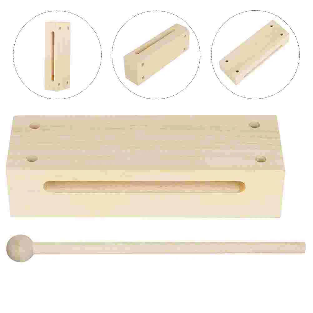 1 Set Wood Block Musical Instrument with Mallet Kids Solid Wood Percussion Rhythm Block enlarge