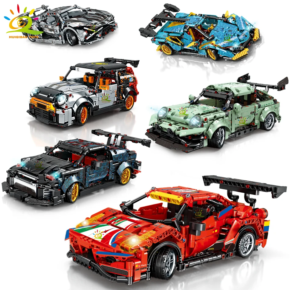 

HUIQIBAO Pull-Back Racing Speed Sports Champions Car Model Building Blocks Technical Vehicle City Bricks Toys Children Gift Set