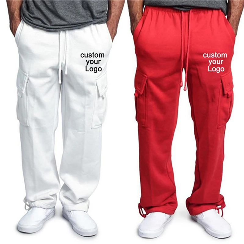 New Male Trousers Mens Joggers Custom Logo Solid Multi-pocket Pants Sweatpants Men Pants Hip Hop Harem Joggers Pants