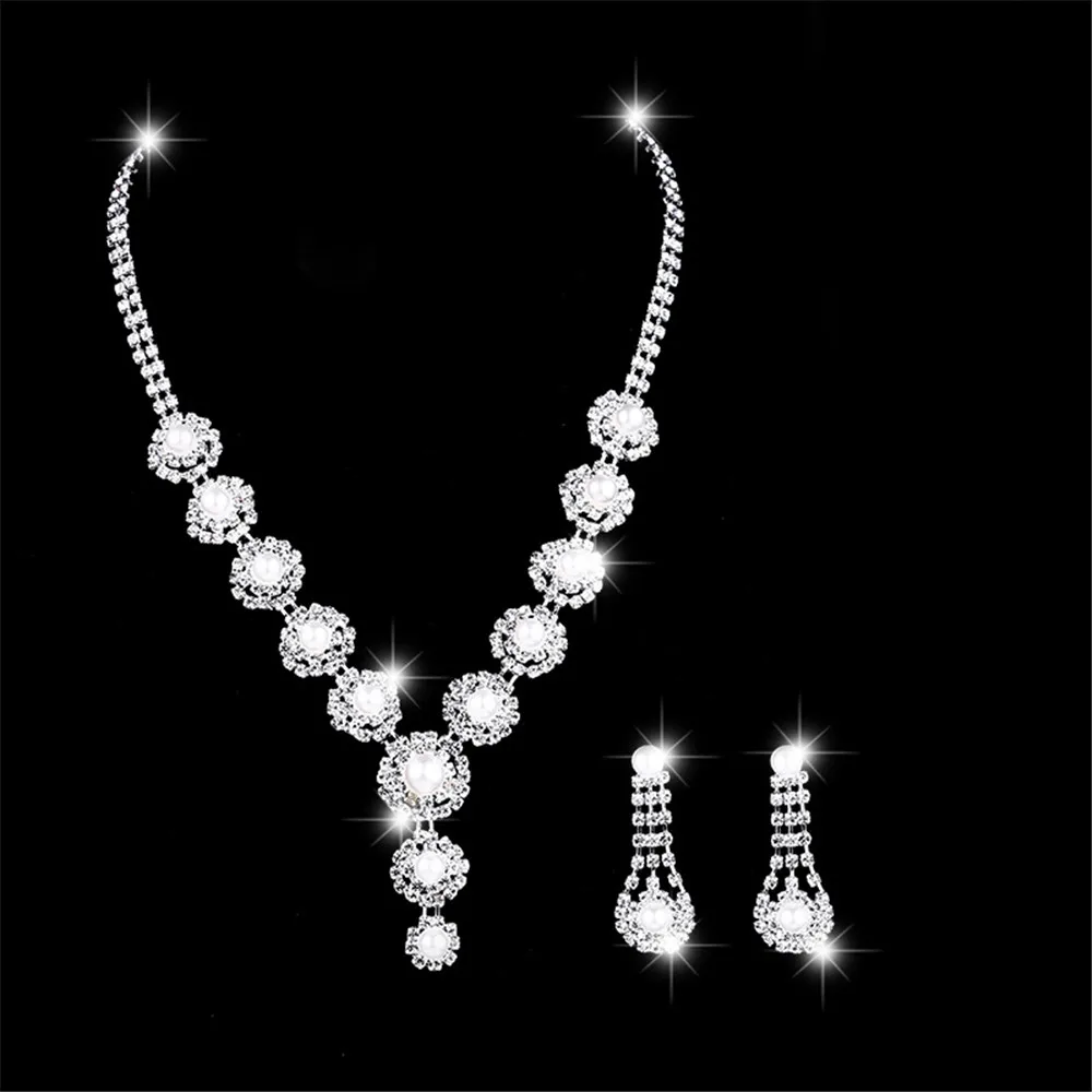 

Ювелирные наборы для женщин модные Кристаллы Стразы посеребренное свадебное платье банкетное ожерелье серьги набор дамский подарок
