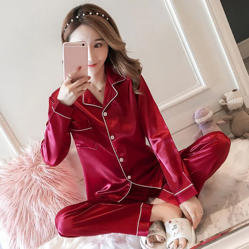 2pcs WomenS Pajama Sets Satin Silk  Nightwear Casual Pyjama Solid Pajamas for Women Set Summer Pajama Loungewear Plus Size M-5XL
