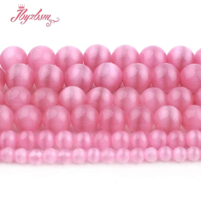 

8,10,12,14mm Smooth Pink Round Cat Eye Loose Beads Ball Natural Stone Beads For DIY Necklace Bracelat Jewelry Making Strand 15"