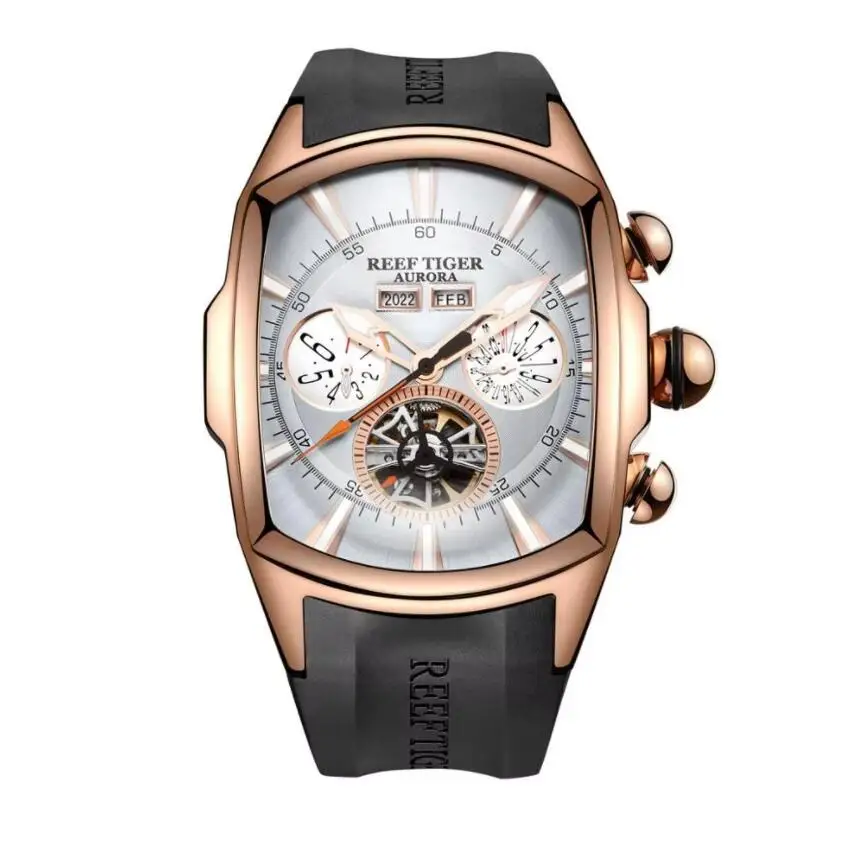Reef Tiger Мужские автоматические часы Tonneau Спортивные механические наручные Скелет