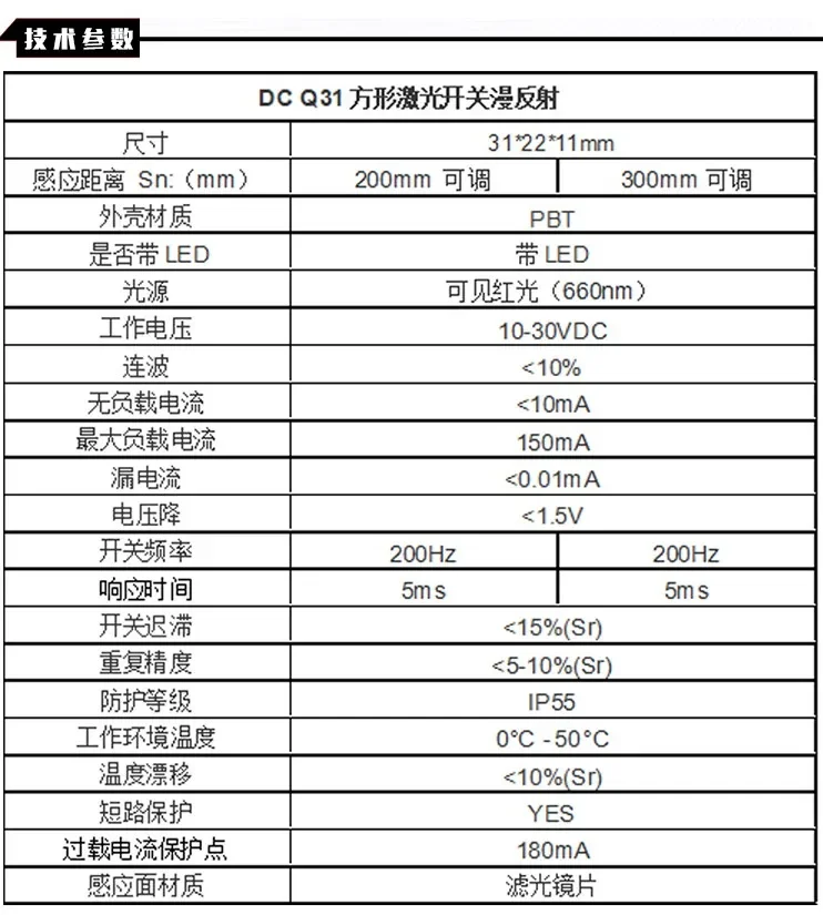 Квадратный лазерный Диффузный фотоэлектрический переключатель IR диффузный