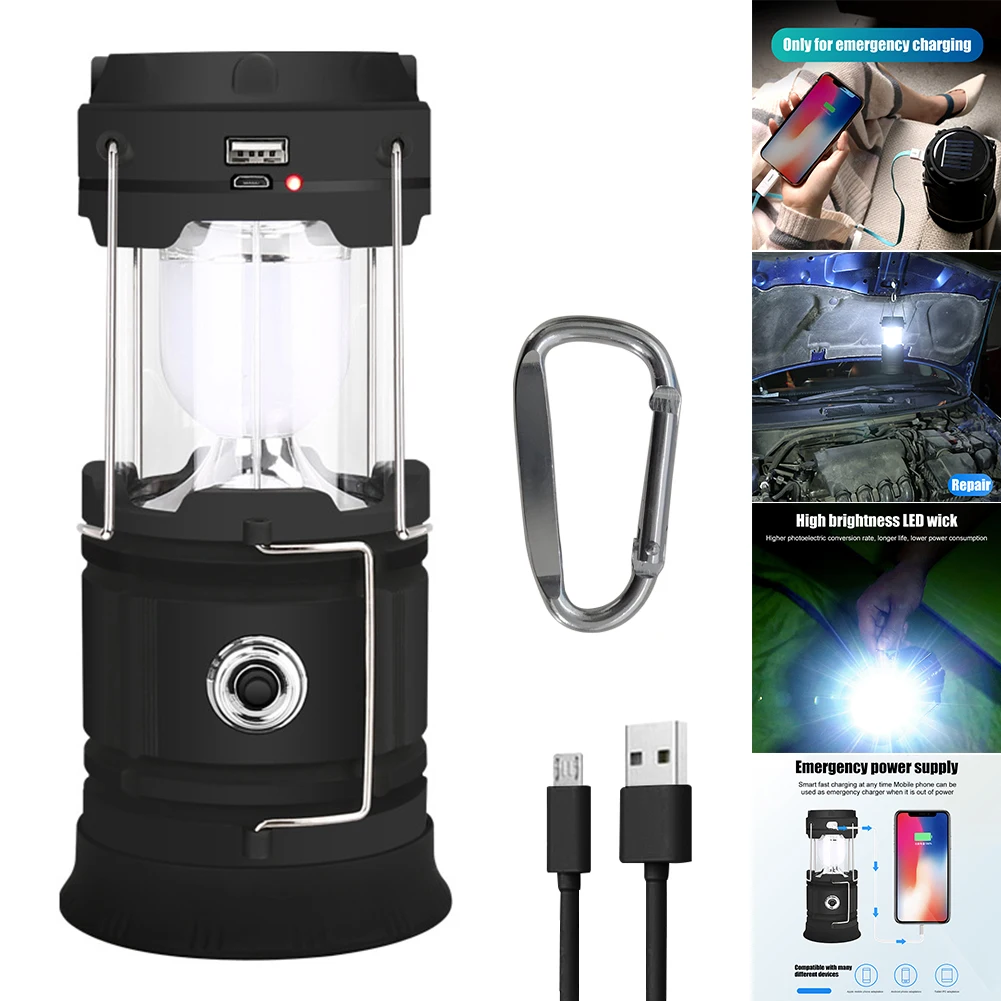 

Светодиодный фонарь на солнечной батарее с зарядкой от USB, подвесной поисковый светильник IPX4, Водонепроницаемый Многофункциональный с кара...