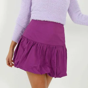 2022 New Short Flower Bud Skirt with Lotus Leaf Hem College Style High Waist Stitching Pleated Female Casual Sweet Mini Skirt