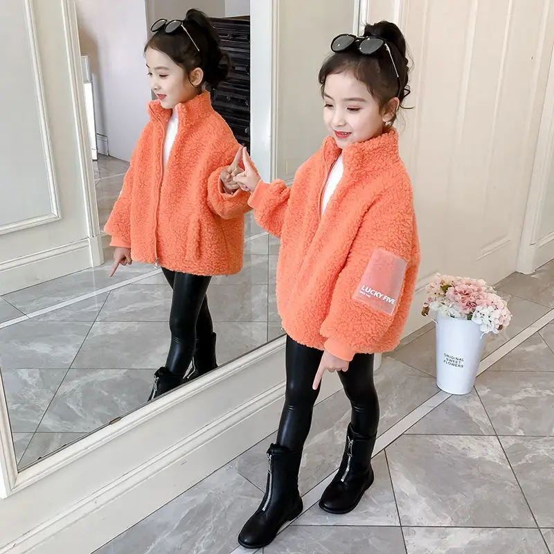 

Girls' Coat 2022 Autumn Winter New Foreign Children's Korean Sweater Granular Velvet Girls' Fashion Sweater Girls' Coat