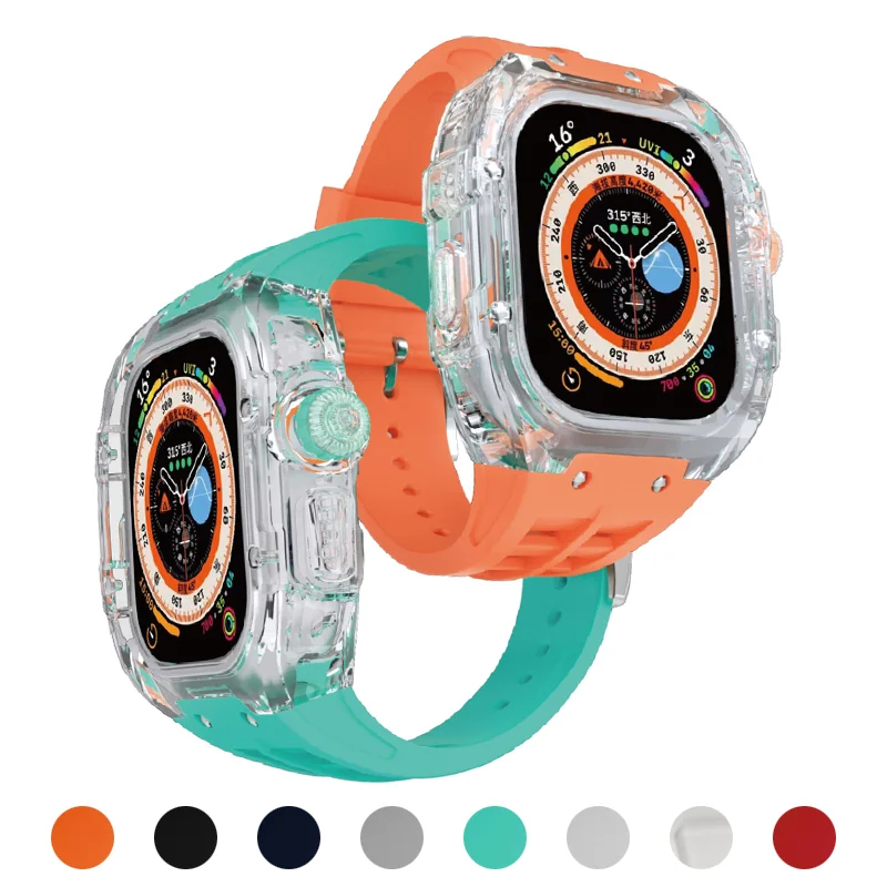 

Luxury Modification Kit For Apple Watch 49mm Ultra Transparent Case For iWatch Series 8 Ultra Refit Mod Sports Rubber WatchBand