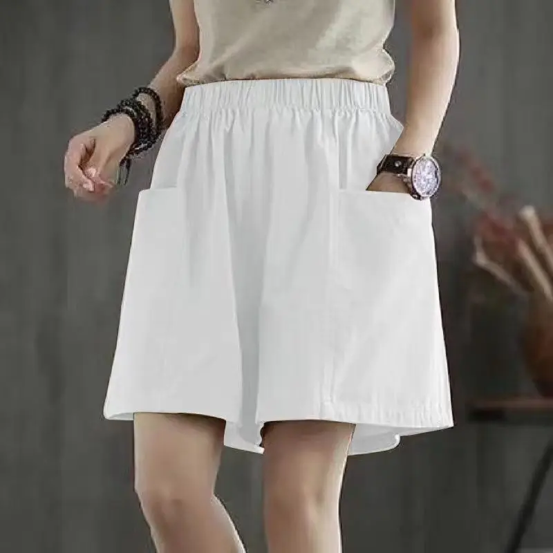 WTEMPO Cotton Wide Leg Shorts Women's Chic Pockets High Waist Slim Versatile Casual Shorts Fashion StreetWear Womens Shorts