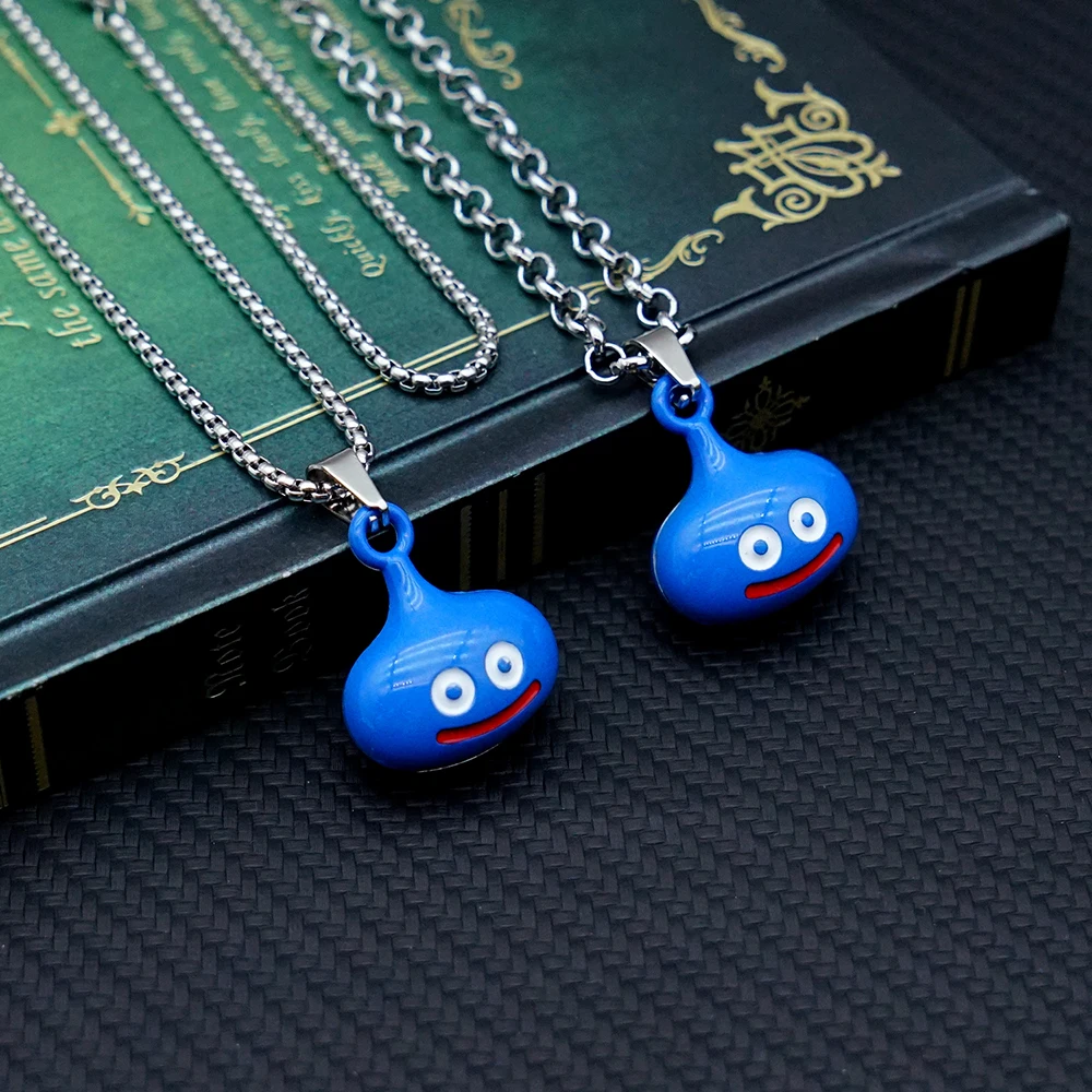 

Game Dragon Quest Warrior Kuesuto Keychain Blue Cute Pendant Keyring Game Jewelry Leather Chains Necklace Slime Accessory Men