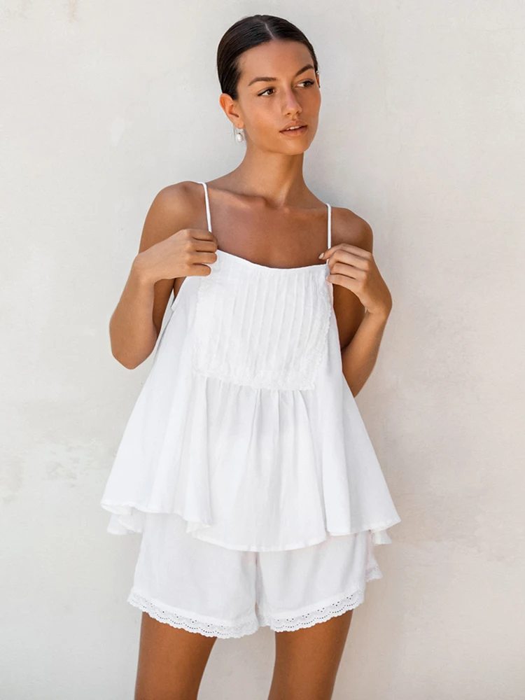 

Белая Пижама Restve для женщин, комплект из 2 предметов, хлопковая одежда для сна на бретелях-спагетти, женские домашние костюмы с шортами, осень 2023