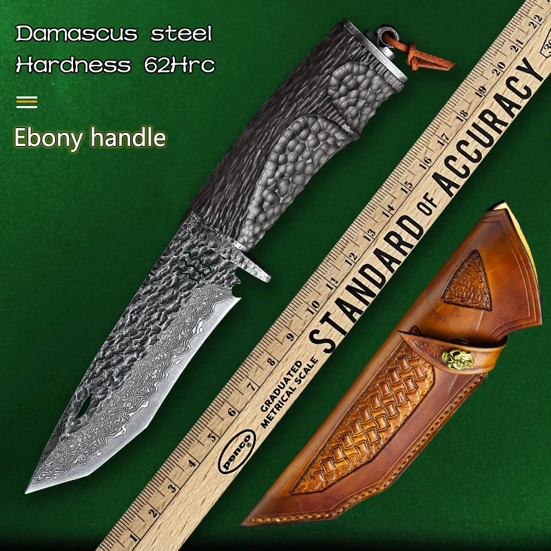 

Ручной Кованый нож из дамасской стали с черной ручкой фиксированный прямой нож для кемпинга выживания охоты самообороны EDC инструмент пояс ...