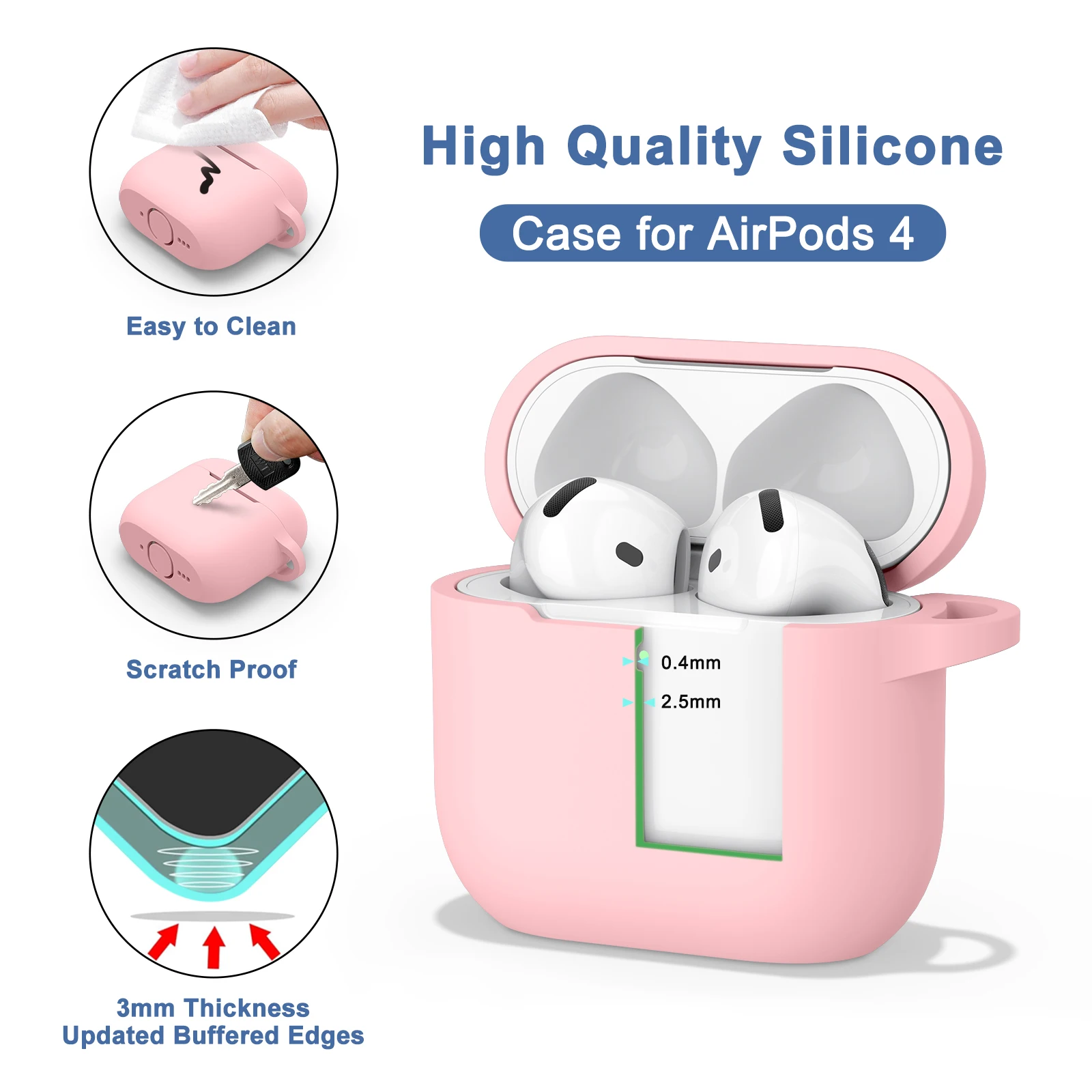 Фото Силиконовые чехлы для Apple Airpods 4 с комплектом очистителя, чехол для беспроводной Bluetooth-гарнитуры для Air Pods 4, защитный чехол для наушников №4
