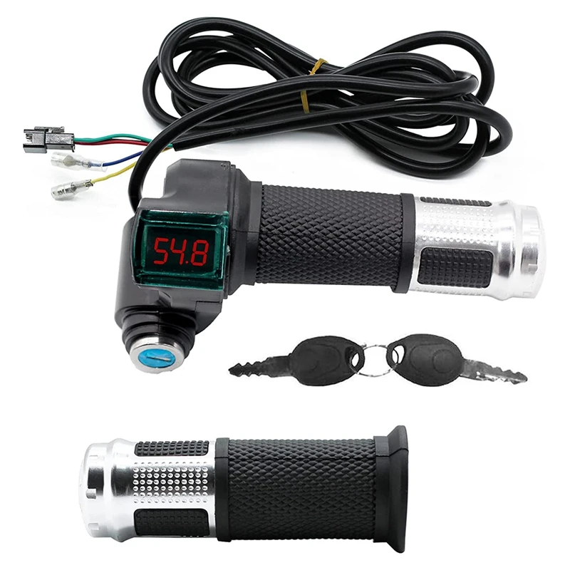 

1Pair Electric Bicycle Throttle Grip With LCD Battery Voltage Display Key Knock, Universal Electric Bike Throttle Grip