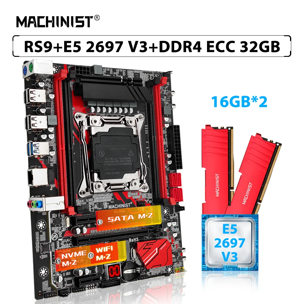 MACHINIST X99 RS9 комплект материнской платы LGA 2011-3 Combo Xeon Kit E5 2697 V3 процессор ЦП 2 шт. * 16 ГБ = 32 Гб ECC DDR4 Память ОЗУ NVME M.2