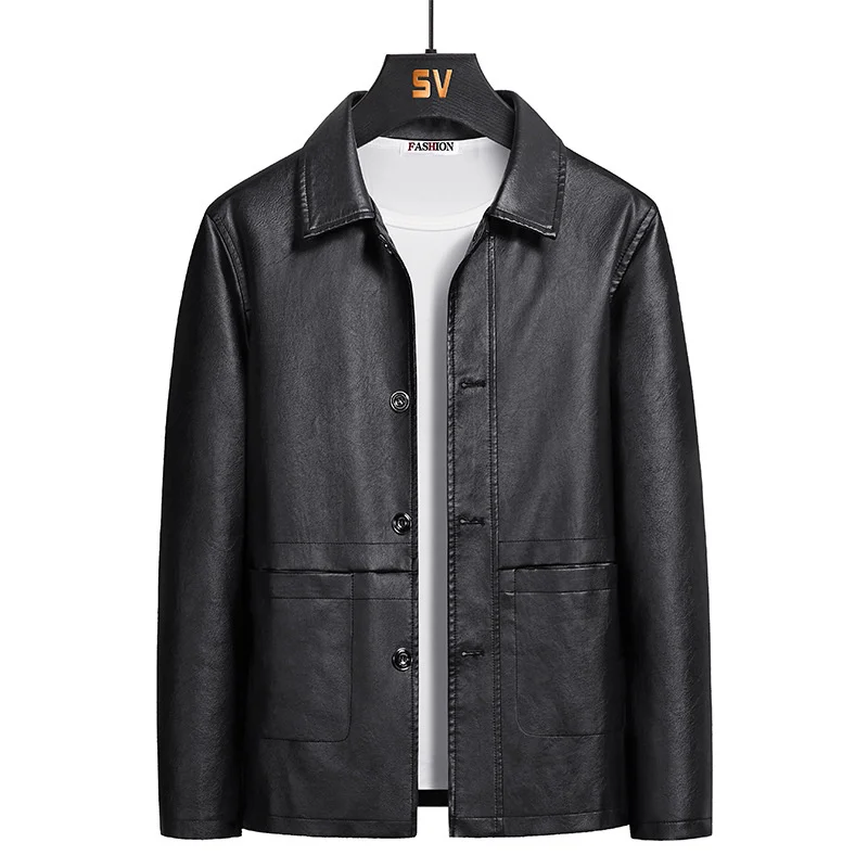 

Fashion Autumn Simple Lapel Slim Solid Color Leather M-5XL Casual Men's Jacket Chaquetas Los Hombres