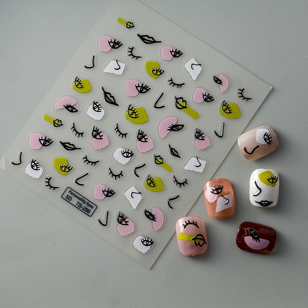 

Accept Mix Designs Pink Animals 5D Nail Stickers Gel Polish Sticker Transfer Sliders Nail Wraps