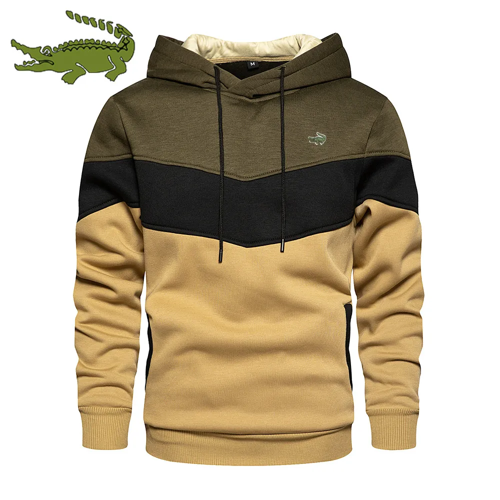 

Trending Men Hoodies Splicing Pullover 2022 Autumn Winter Fleece Warm Long Sleeve Outwear Sweatshirts Casual Printed Sport Tops