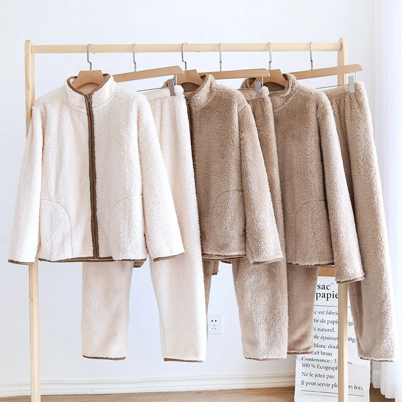 Новая одежда для сна пар зимние фланелевые утепленные пижамы женщин ночная