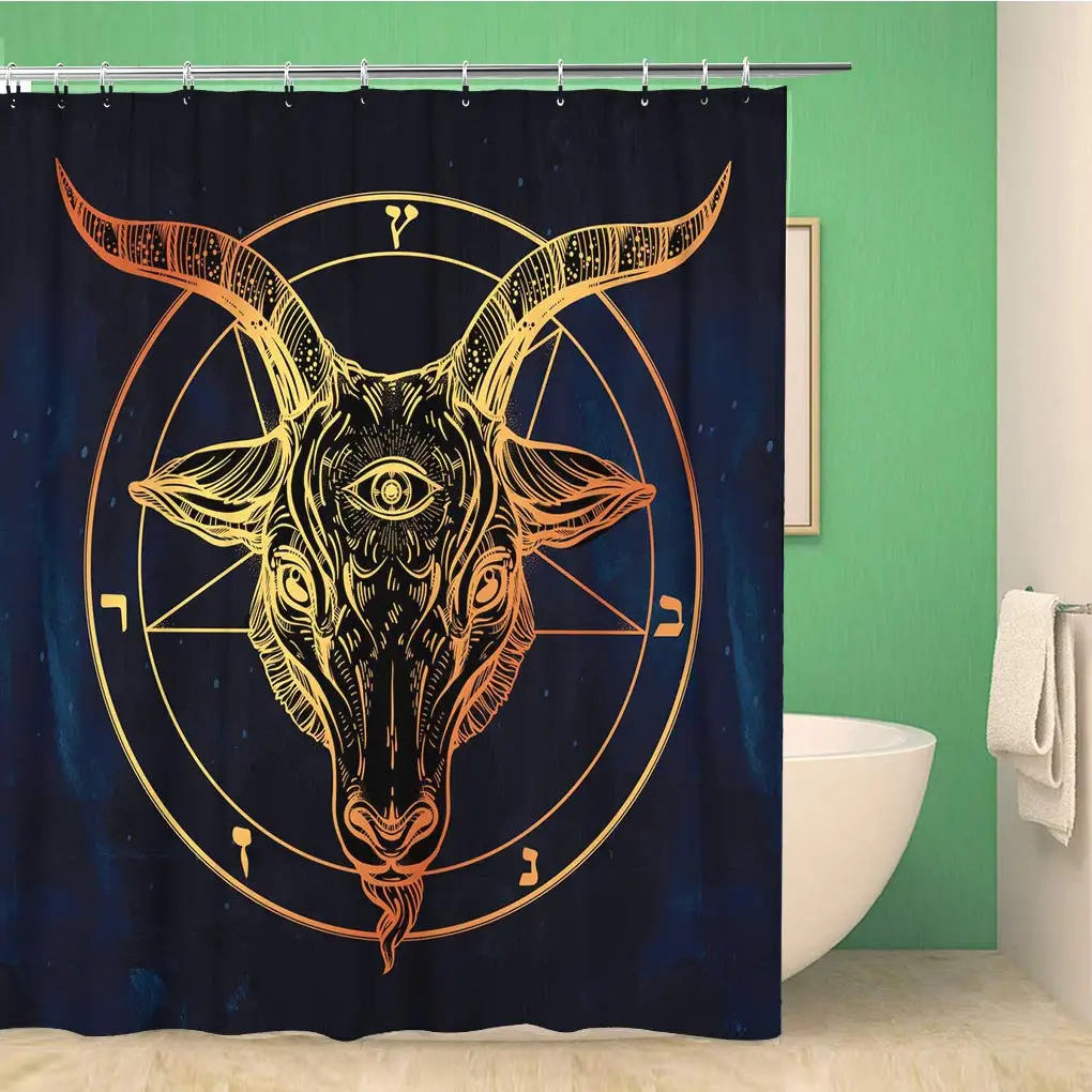 

Satanic Demon Print Shower Curtain Pentagram Gothic Goat Head Shower Curtain Home Bathtub Screen Bathroom Decorative with Hooks
