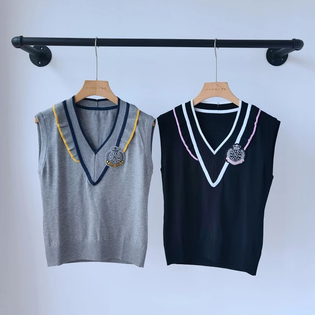 

Korean Golf Women's Knitted Vest Spring and Autumn School Wind Wood Ears Korean Fashion Elastic Golf Vest
