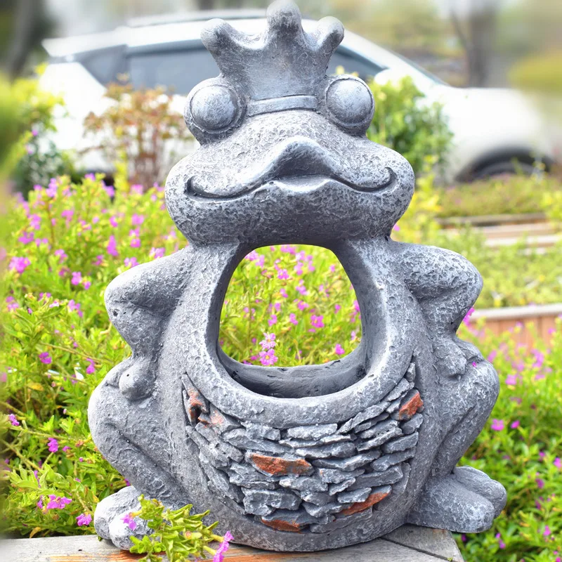 

Aqumotic 7.8" Ornament Resin Sculpture Handmade Ourdoor Flowerpot Set Cute Cat Frog Planter for Home Décor Garden