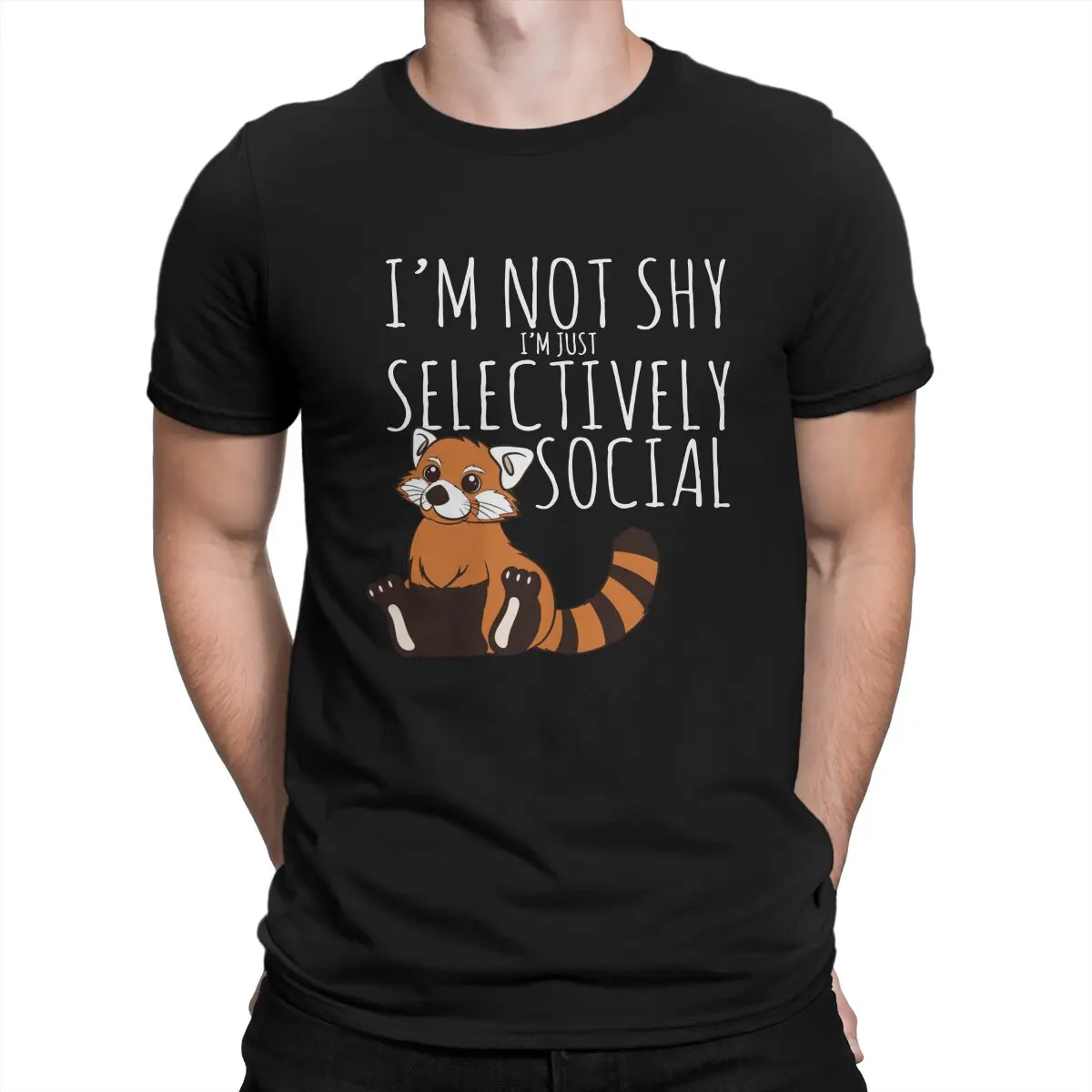 

Lover Introvert Selectively Social T Shirts Men's Pure Cotton Funny T-Shirt Crew Neck Shy Red Panda Tee Short Sleeve Clothing