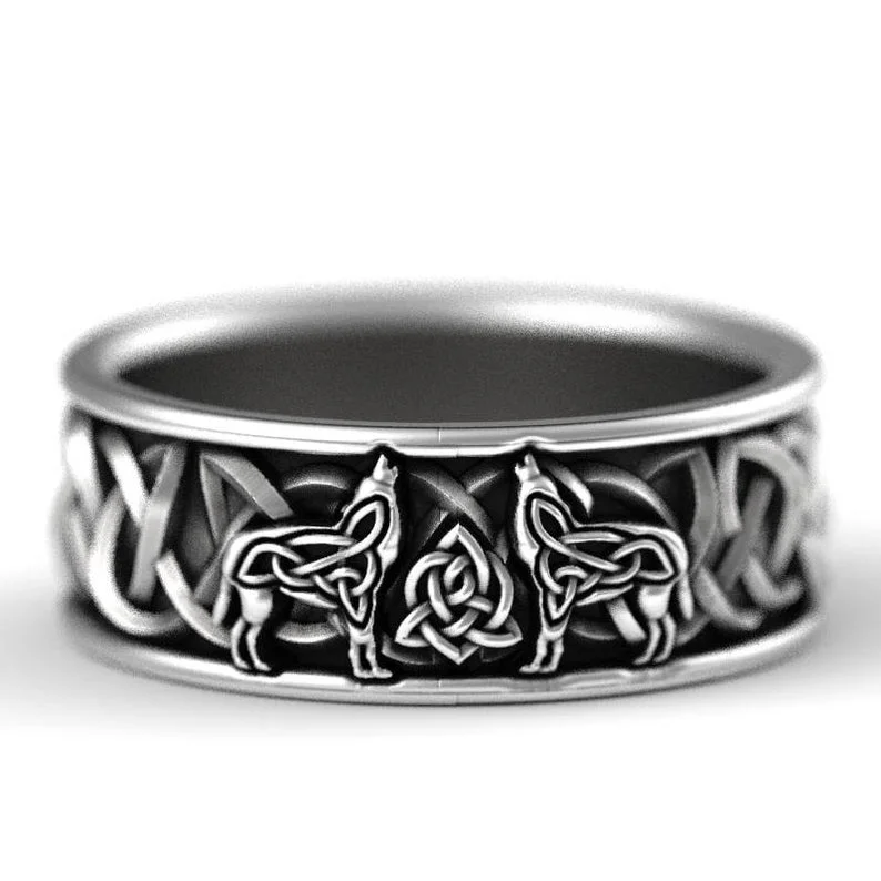 

Giant Wolf Men Ring Viking Nordic Mythology Defense Bague Totem Wolf Fashion Hip Hop Rock Unisex Finger Ring Punk Gift