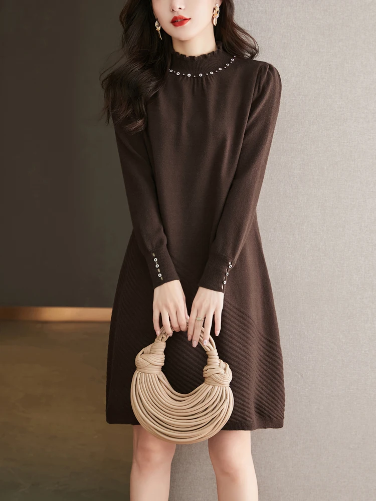 Вязаное флисовое платье женское зимнее с пальто темпераментное нижнее средней