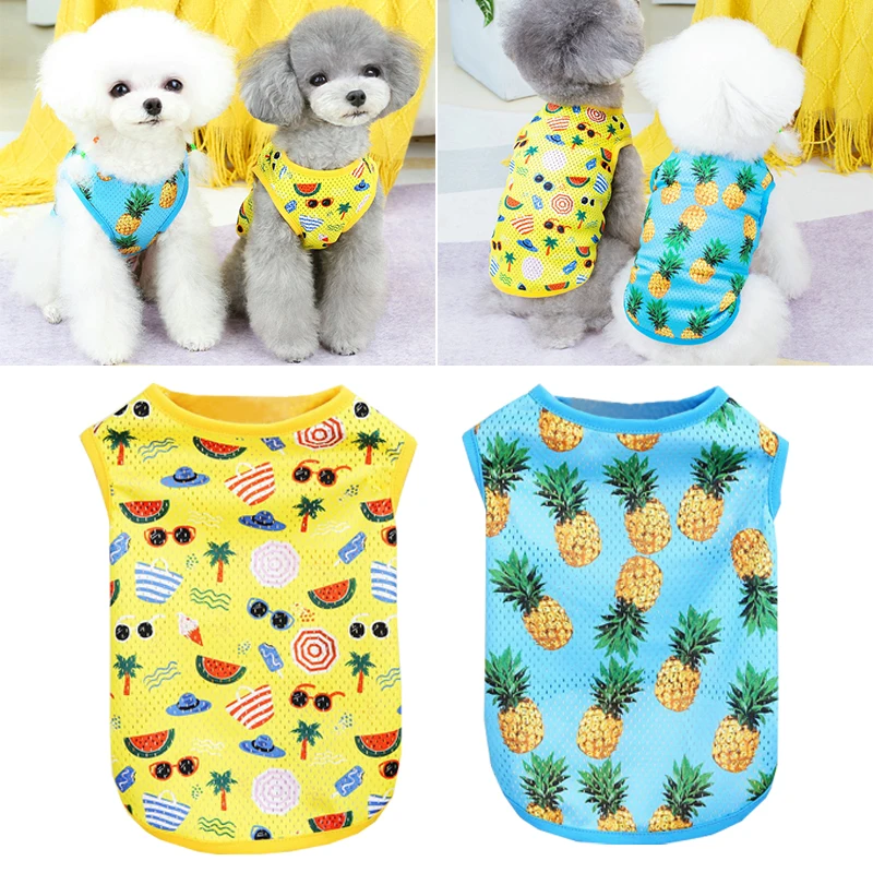 

Dog Summer Shirts Dog Vest Round Neck Sleeveless Breathable Pineapple Print Pet Puppy Daily Wear Mesh Vest Dog Pet Supplies
