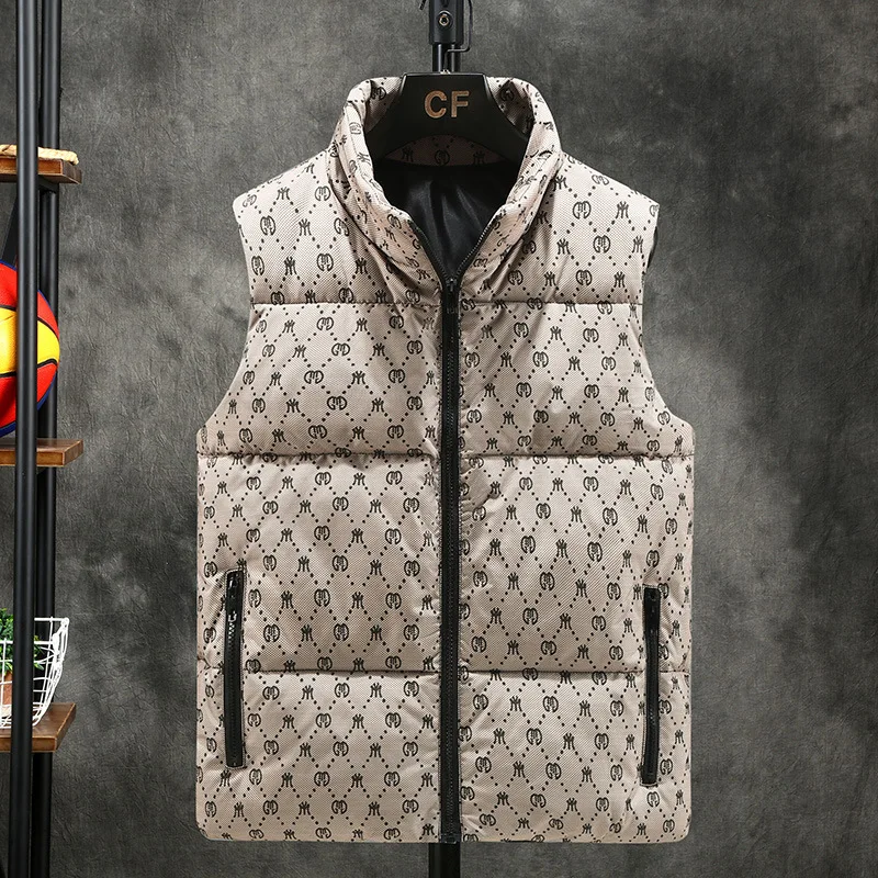 

Men's Vest brand Brand Short Autumn and Winter Thickened Down Cotton Coat Sleeveless Casual Vest Stand Collar Large Waistcoat