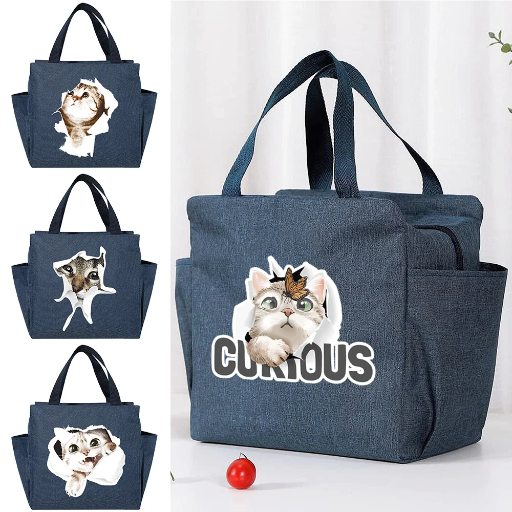 

Lunch Bag Cooler Tote Portable Insulated Box Cat Print Thermal Cold Food Container School Picnic High Capacity Travel Lunchbox
