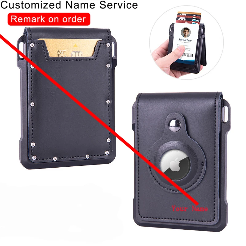 

2023 Customized Name Airtag Men Wallet Genuine Leather Wallet ID Card Case Rfid Anti-theft Swipe Credit Card Holder Smart Wallet