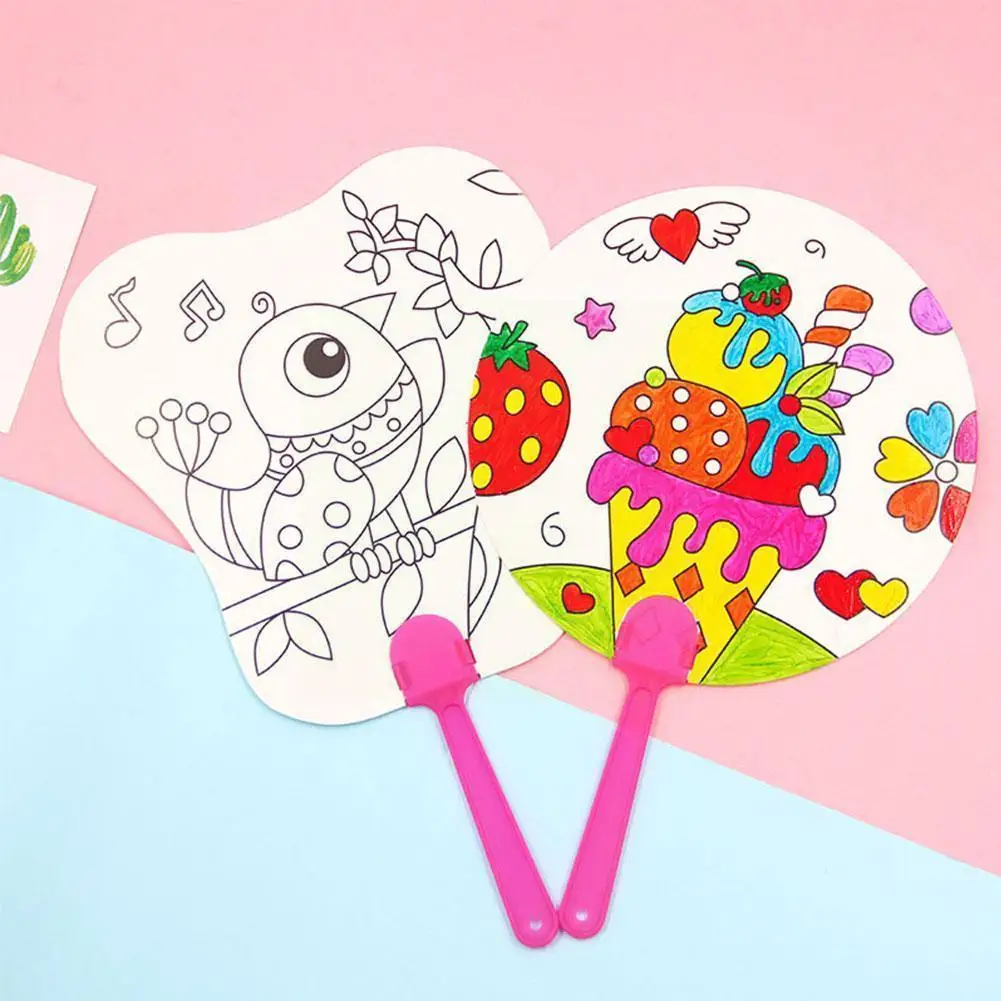 

Kids Hand Paint Paper Fan Coloring Pictures Diy Craft Toy Kindergarten Toys Education Drawing Children D7z8