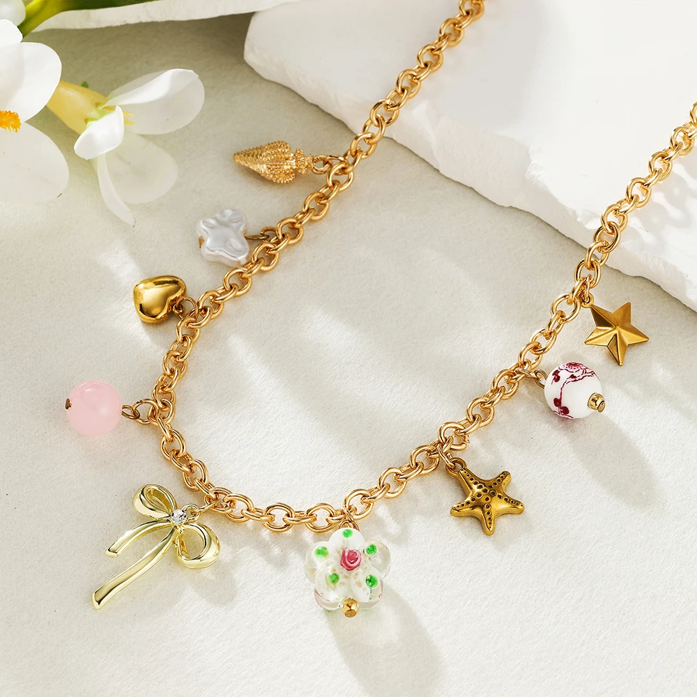 Креативное ожерелье с подвесками в виде цветка морской звезды и банта для женщин