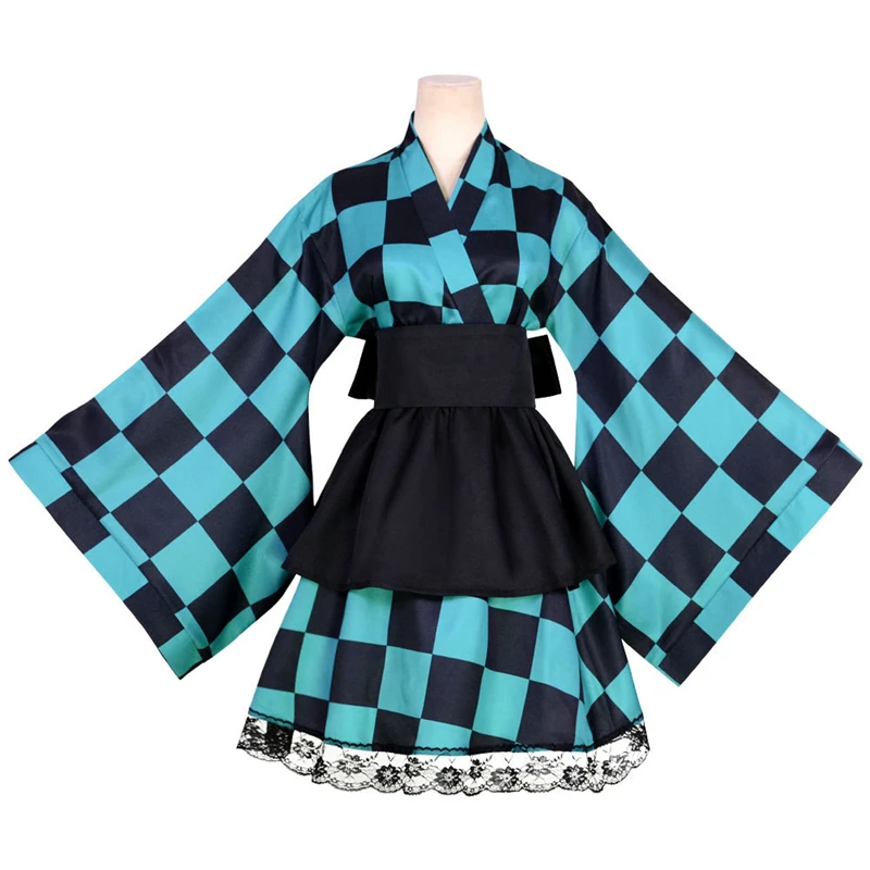 

Demon Slayer Kamado Tanjirou Cosplay Halloween Anime Game 2D COS Kimono Maid Skirt Everyday Uniform