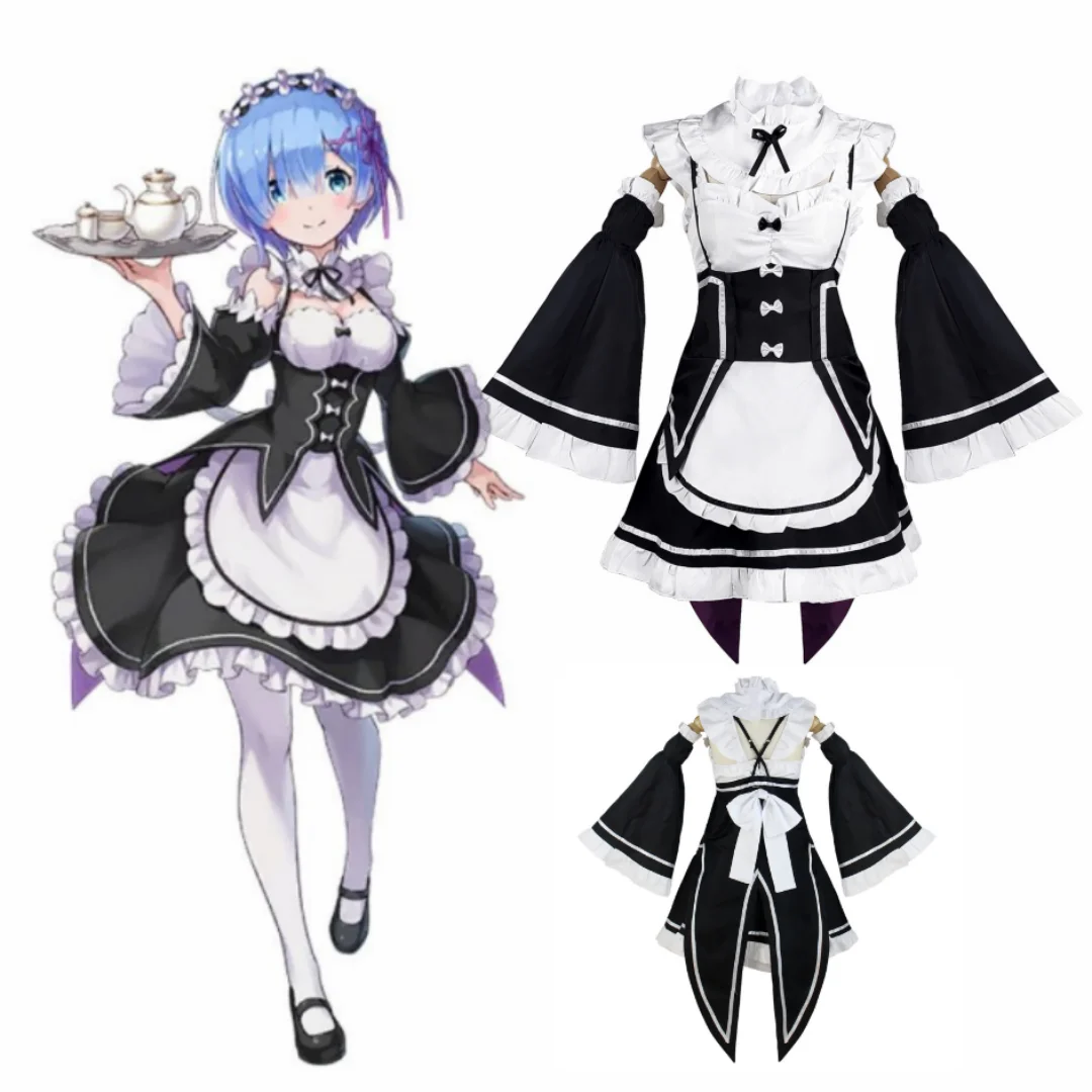 

Twins Ram Rem Cosplay Maid Uniform Dress up the Performance Skirt Costume Anime Re:Life in a Different World From Zero