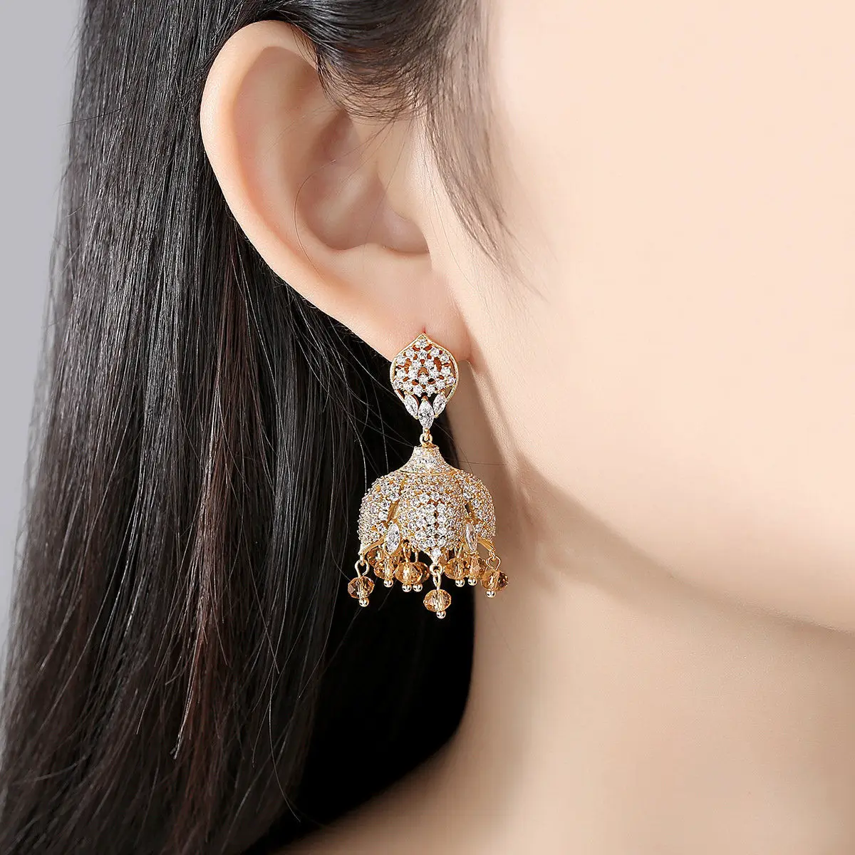 

Mediterranean Vintage 24k Gold Plated CROWN Earrings for Women Luxury Palace Party Statement Earrings Big Dangle Earrnings