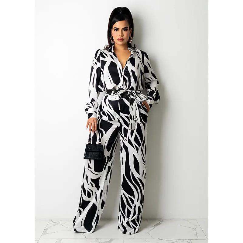 GJ7819 women's jumpsuit spring and autumn temperament commuter fashion printing long-sleeved loose jumpsuit women's nightclub