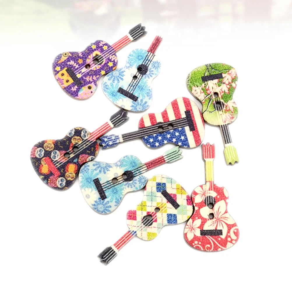 

Buttons Wooden Guitar Sewing Button Accessories Diy Flag Decorative Pattern Colorful Print Colored Style Wood Embellishment