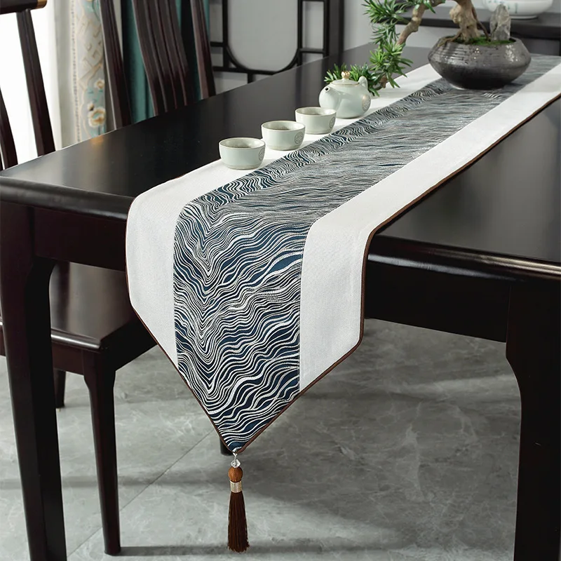 

Marble Lines Table Runner Modern Jacquard Table Flag Home Party Country Wedding Decoration Tablecloth Table Runners With Tassels
