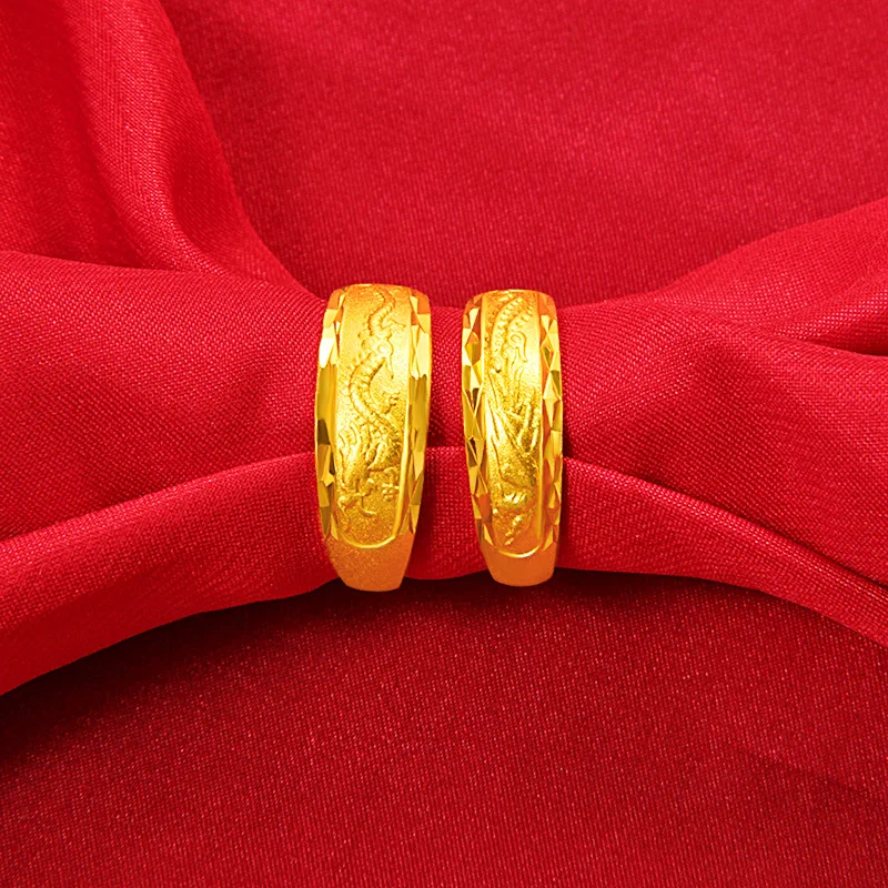 

Lover Ring 18K Gold Color Gold Dragon Phoenix Carve Ring for Women Men Jewelry 999 Yellow Gold Wedding for Bridal Groom